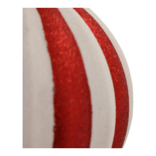 Esfera Decorativa Rayada Rojo con Blanco – 20 cm