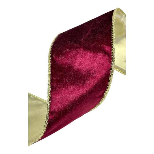 Listón Guinda con Dorado 6.3 cm ancho – Decoración Navideña
