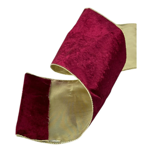 Listón Guinda con Dorado 15 cm ancho – Decoración Navideña