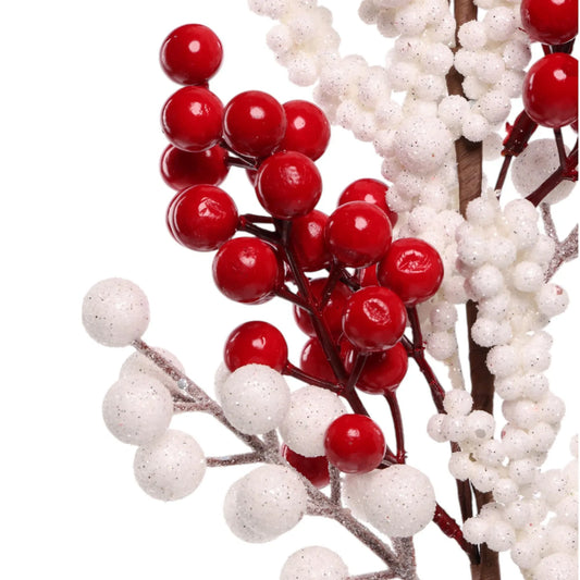Rama Decorativa con Berries Blancas y Rojas – 74 cm