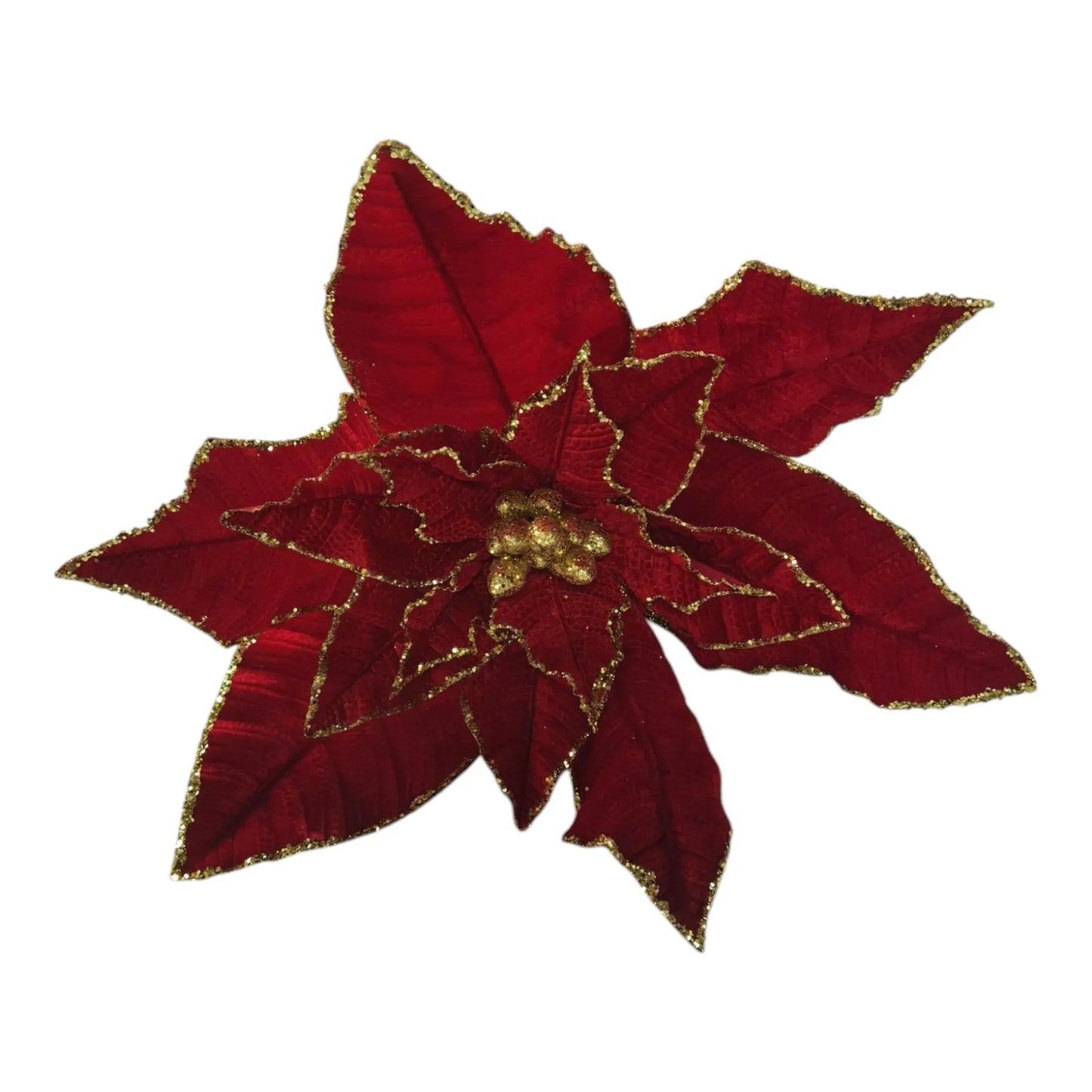 Nochebuena Flor Decorativa Roja con Brillos Dorados – 80 cm