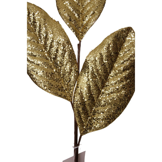 Rama Decorativa Dorada con Hojas Escarchadas – 74 cm