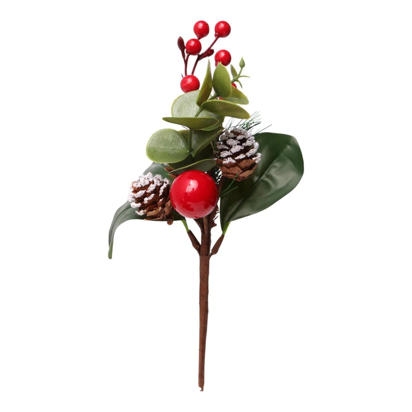 Rama Decorativa con Piñas, Baya Roja y Hojas Verdes – 29 cm