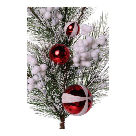 Rama Decorativa Navideña con Esferas y Nieve Artificial – 70 cm