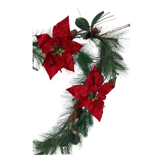 Guirnalda Navideña con Nochebuenas – 180 x 28 x 10 cm