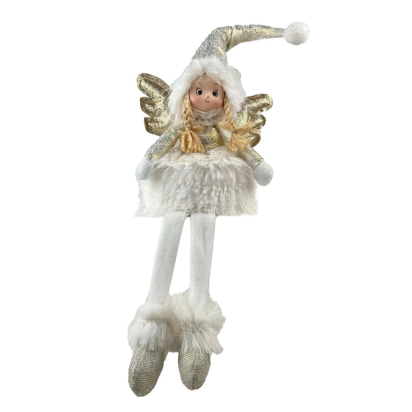 Ángel Decorativo Sentado con Alas Doradas – 56 cm