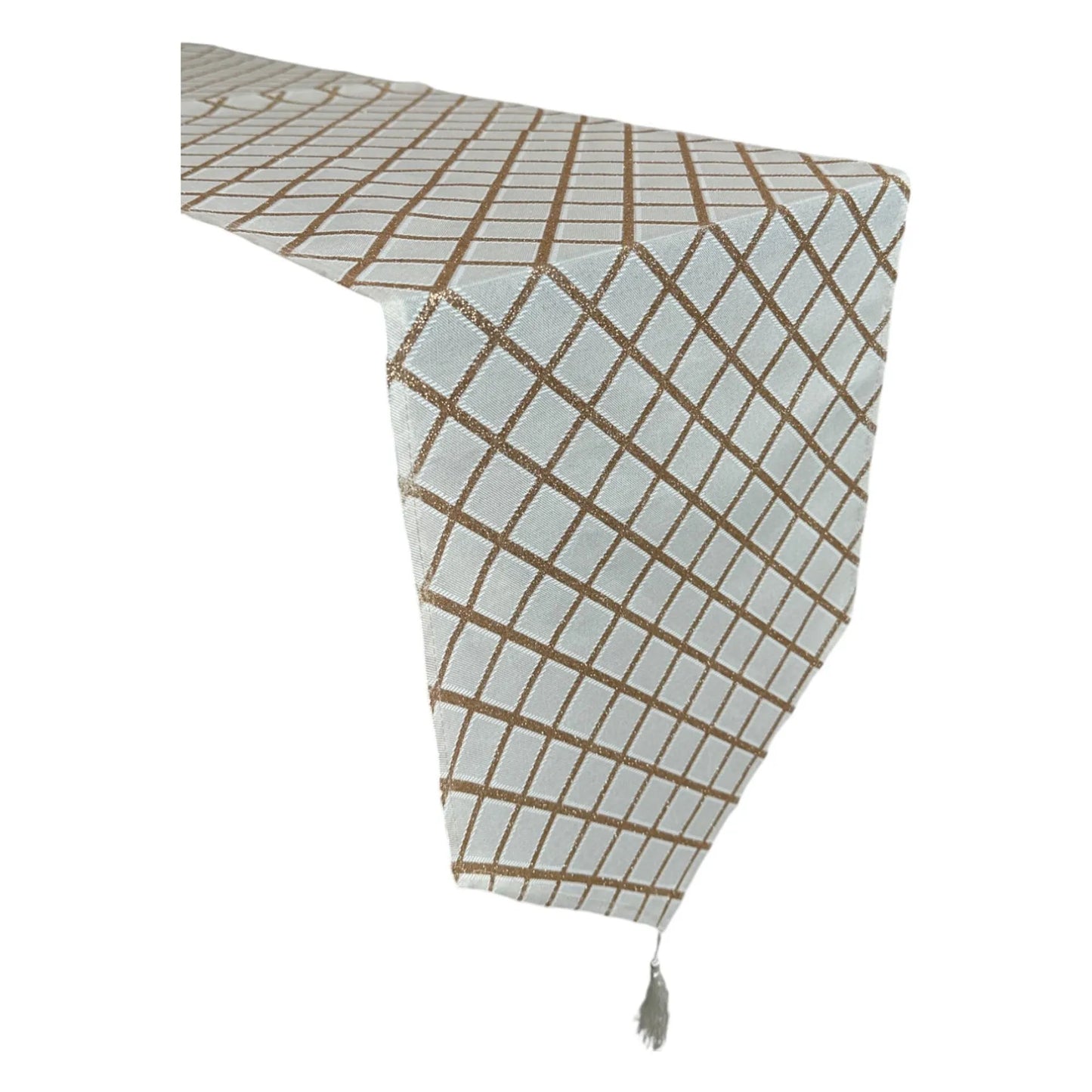 Camino de Mesa Navideño con Diseño Geométrico Dorado - 180 cm