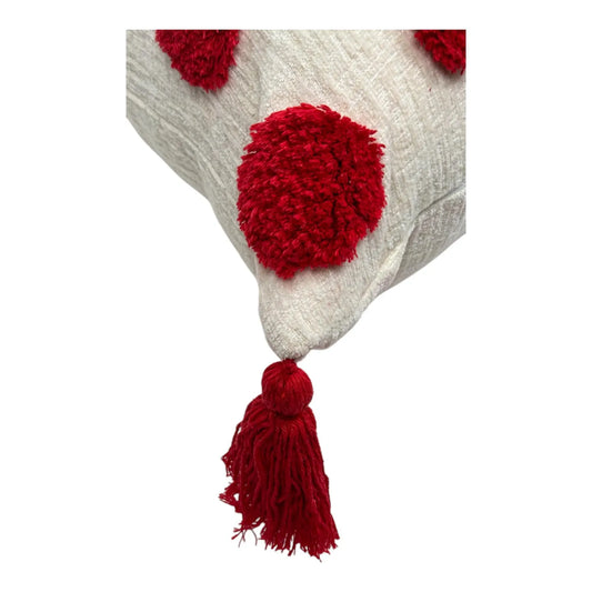 Cojín Decorativo con Pompones Rojos - 45 cm
