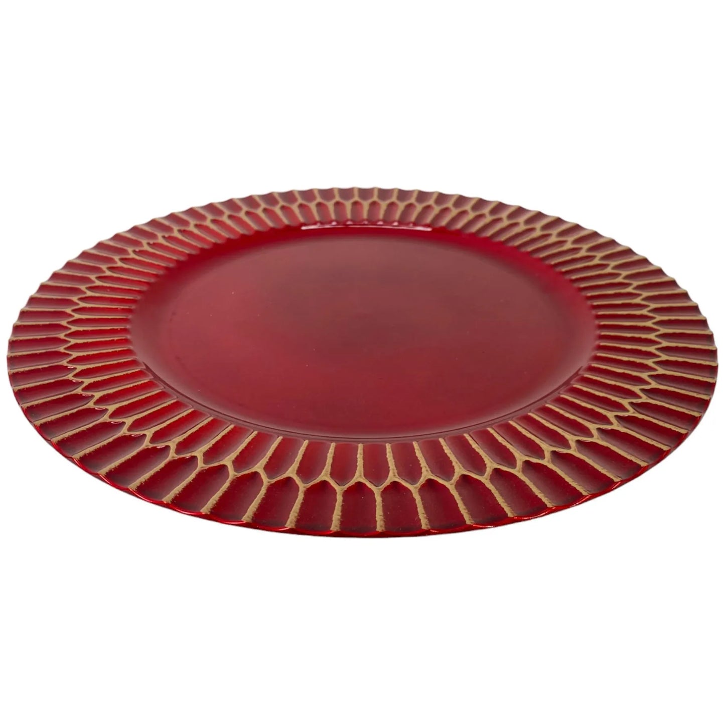 Portaplato Decorativo Rojo con Detalle Dorado - 33 cm