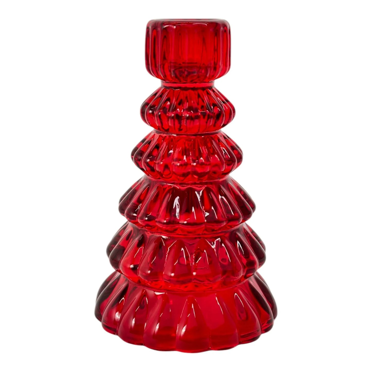 Portavela de Vidrio en Forma de Árbol Rojo 8.4×8.4×13.5 cm