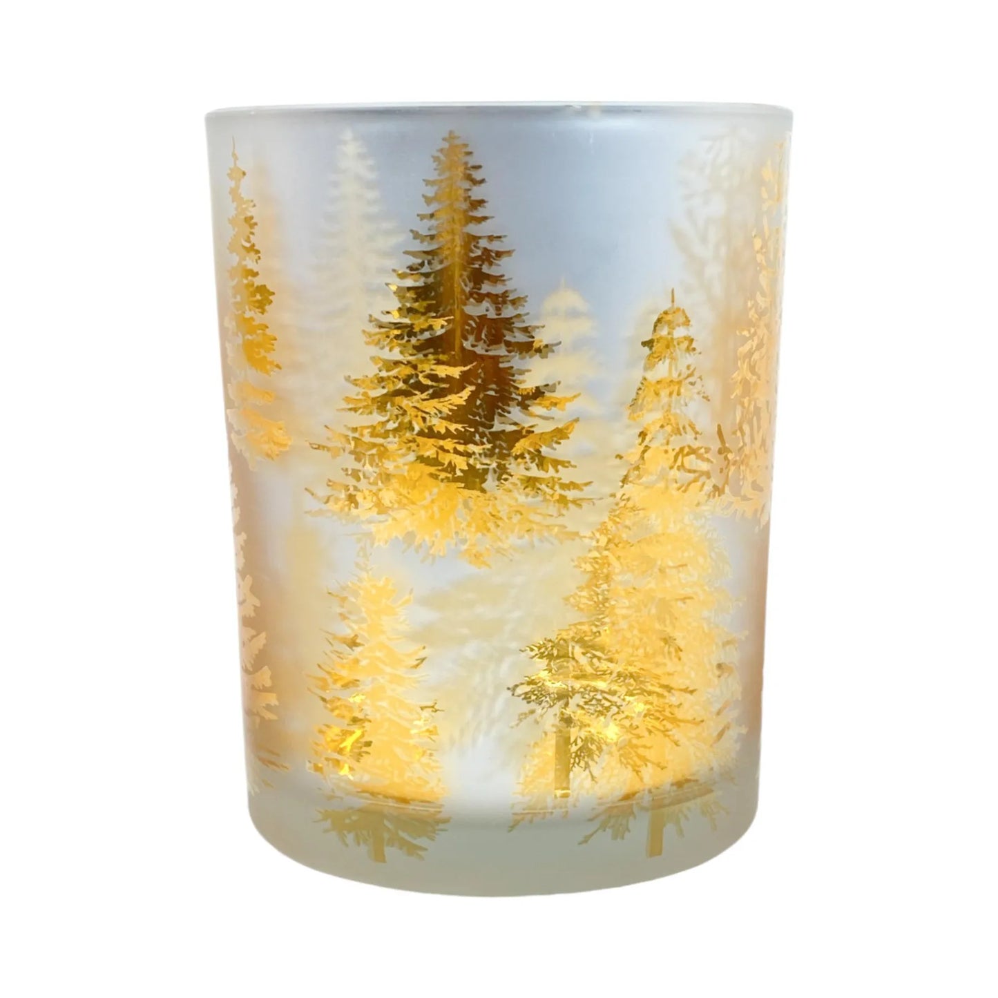 Portavela de Vidrio con Diseño de Árboles 10×10×12.50 cm