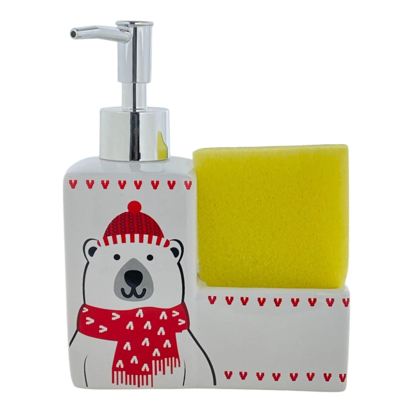 Dispensador de Jabón con Esponja y Diseño Navideño de Oso Polar