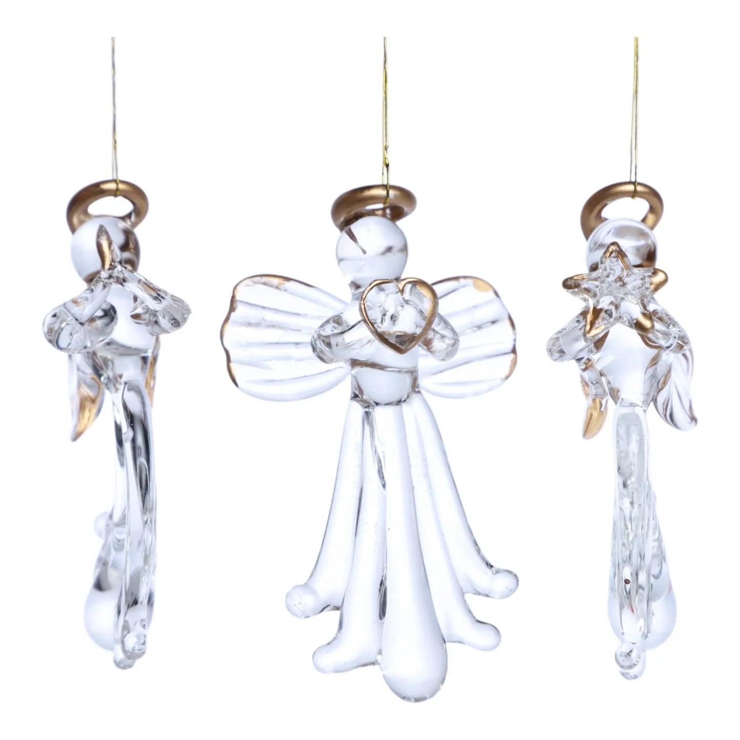 Juego de 3 Adornos Colgantes de Ángeles en Vidrio – 18 cm