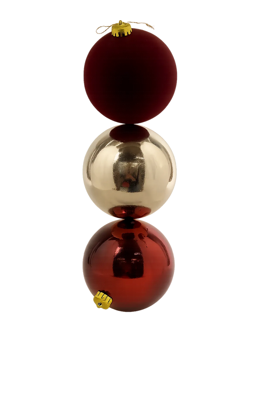 Juego de Esferas Vino, Dorado y Rojo 3 piezas – 12 cm