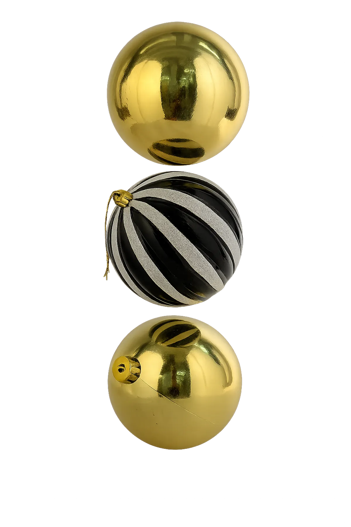 Juego de Esferas Dorado y Negro con Blanco 3 piezas – 12 cm