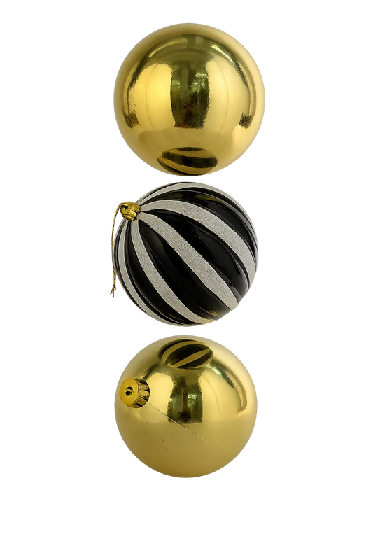 Juego de Esferas Dorado y Negro con Blanco 3 piezas – 12 cm