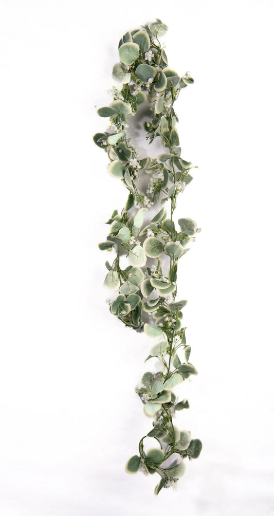 Guirnalda Artificial Verde de 190 cm con Flores Blancas