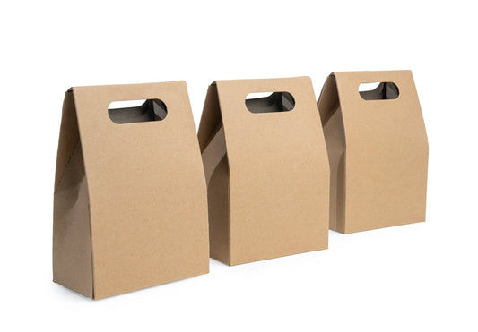 Bolsa de Papel Kraft Café con Asa y Ventana – 10 cm x 13 cm x 6 cm (Paquete de 12 unidades)