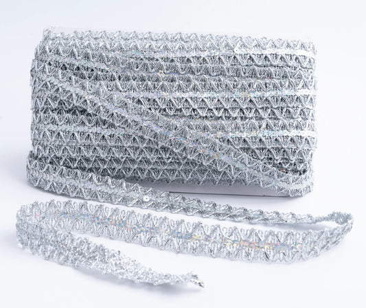 Galón Plateado Holográfico 2 cm Ancho – Rollo de 27 m