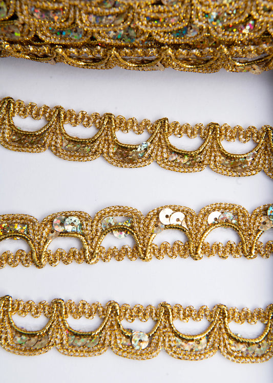 Galón Dorado Holográfico con Lentejuelas 2 cm – Rollo 27 m