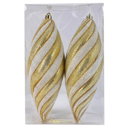 Juego de 2 Adornos Navideños Espiral Blanco y Dorado