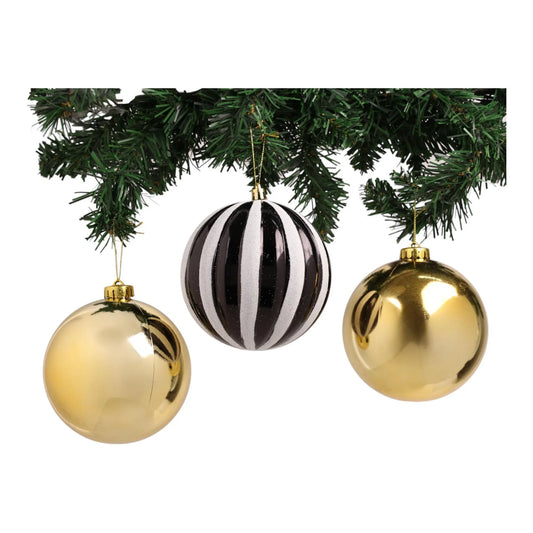 Juego de Esferas Dorado y Negro con Blanco 3 piezas – 12 cm