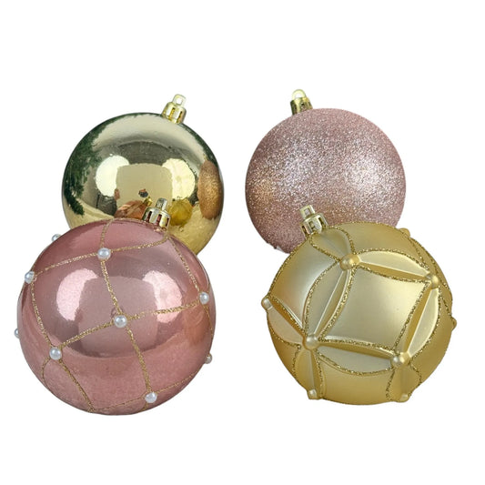 Juego de Esferas Decorativas Oro y Rose Gold 6 piezas – 10 cm