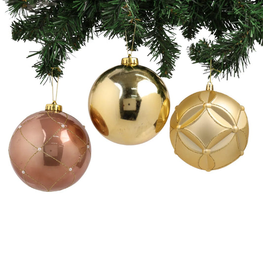 Juego de Esferas Decorativas Oro y Rose Gold Set con 3 piezas – 12 cm
