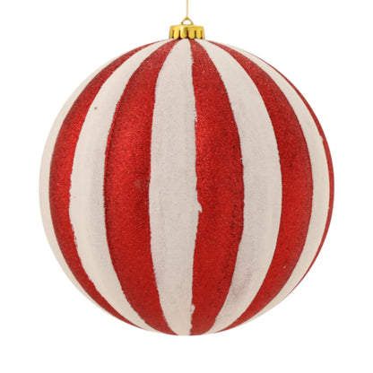 Esfera Decorativa Rayada Rojo con Blanco – 20 cm