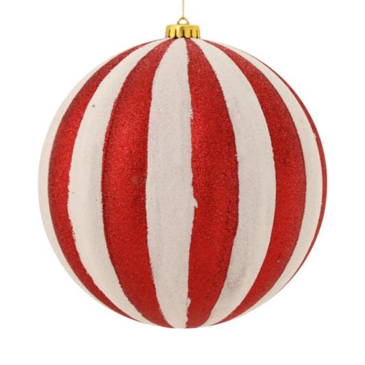 Esfera Decorativa Rayada Rojo con Blanco – 20 cm