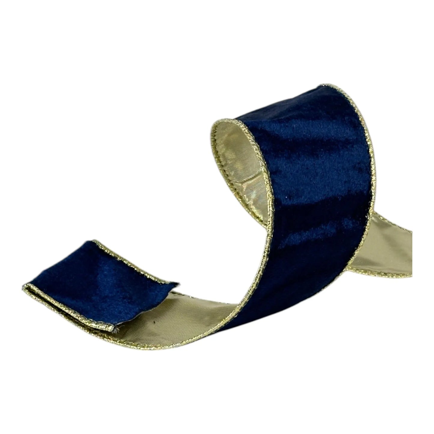 Listón Azul con Dorado Terciopelo 6.3 cm ancho - Decoración Navideña