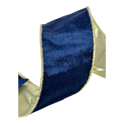 Listón Azul con Dorado Terciopelo 6.3 cm ancho - Decoración Navideña