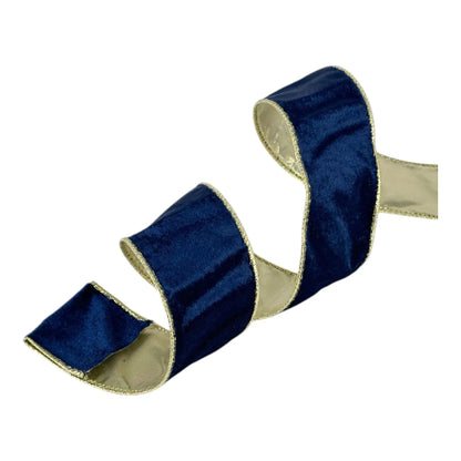 Listón Azul con Dorado Terciopelo 6.3 cm ancho - Decoración Navideña