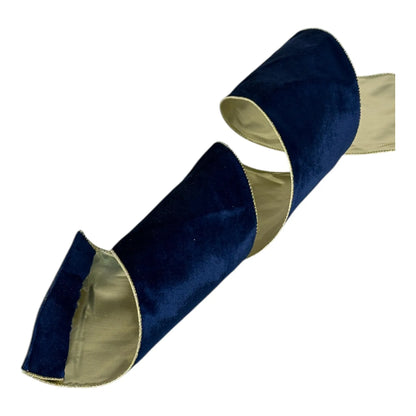 Listón Azul con Dorado Terciopelo 10 cm ancho - Decoración Navideña
