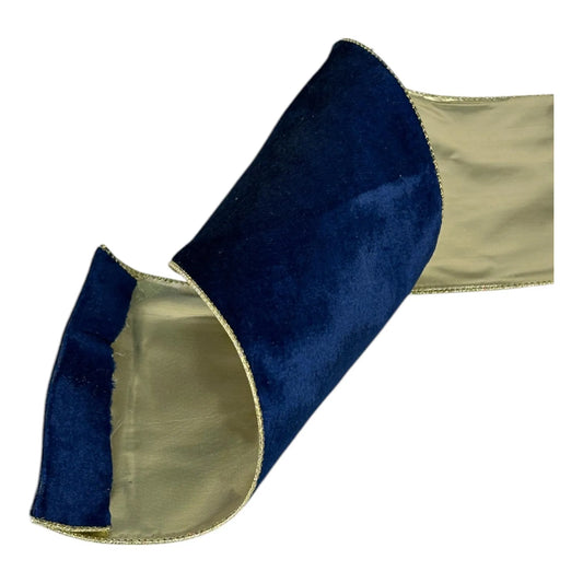 Listón Azul con Dorado Terciopelo 10 cm ancho - Decoración Navideña