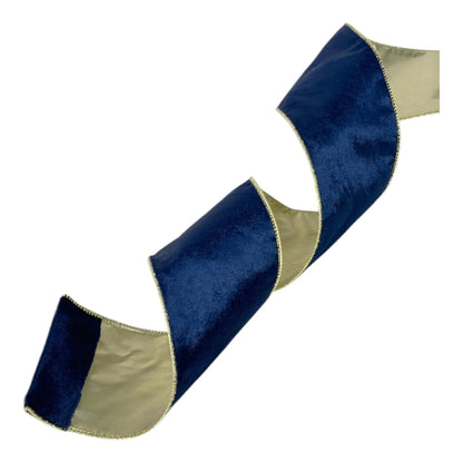 Listón Azul con Dorado Terciopelo 10 cm ancho - Decoración Navideña