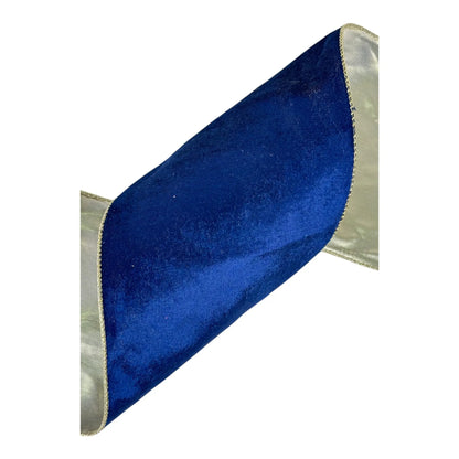 Listón Azul con Dorado Terciopelo 15 cm ancho - Decoración Navideña