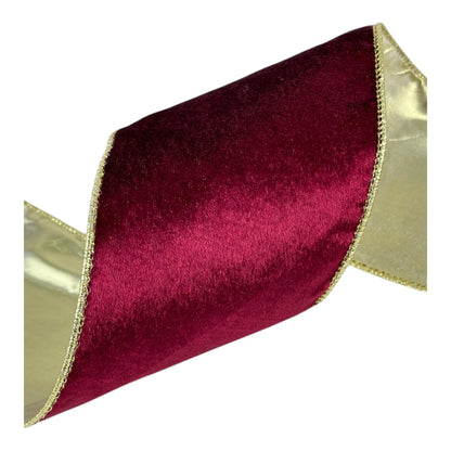 Listón Guinda con Dorado 10 cm ancho  – Decoración Navideña