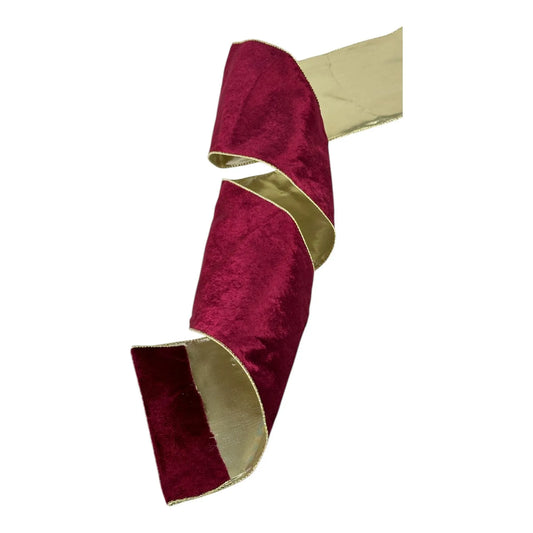 Listón Guinda con Dorado 10 cm ancho  – Decoración Navideña