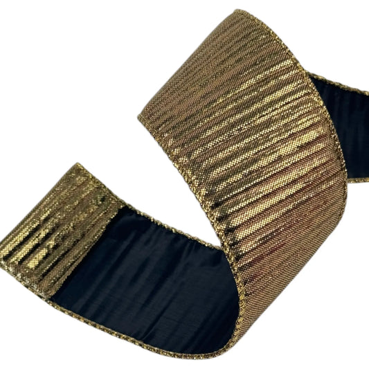 Listón Decorativa Texturizada Dorada con Negro   – 6.3 cm x 8.22 metros