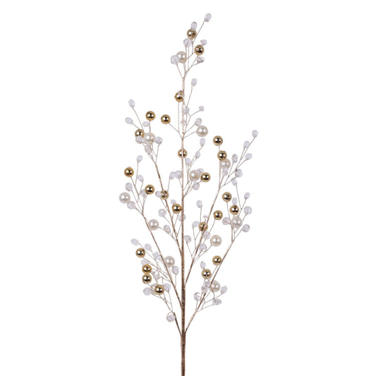 Follaje Decorativo con Perlas Blancas y Doradas – 72 cm