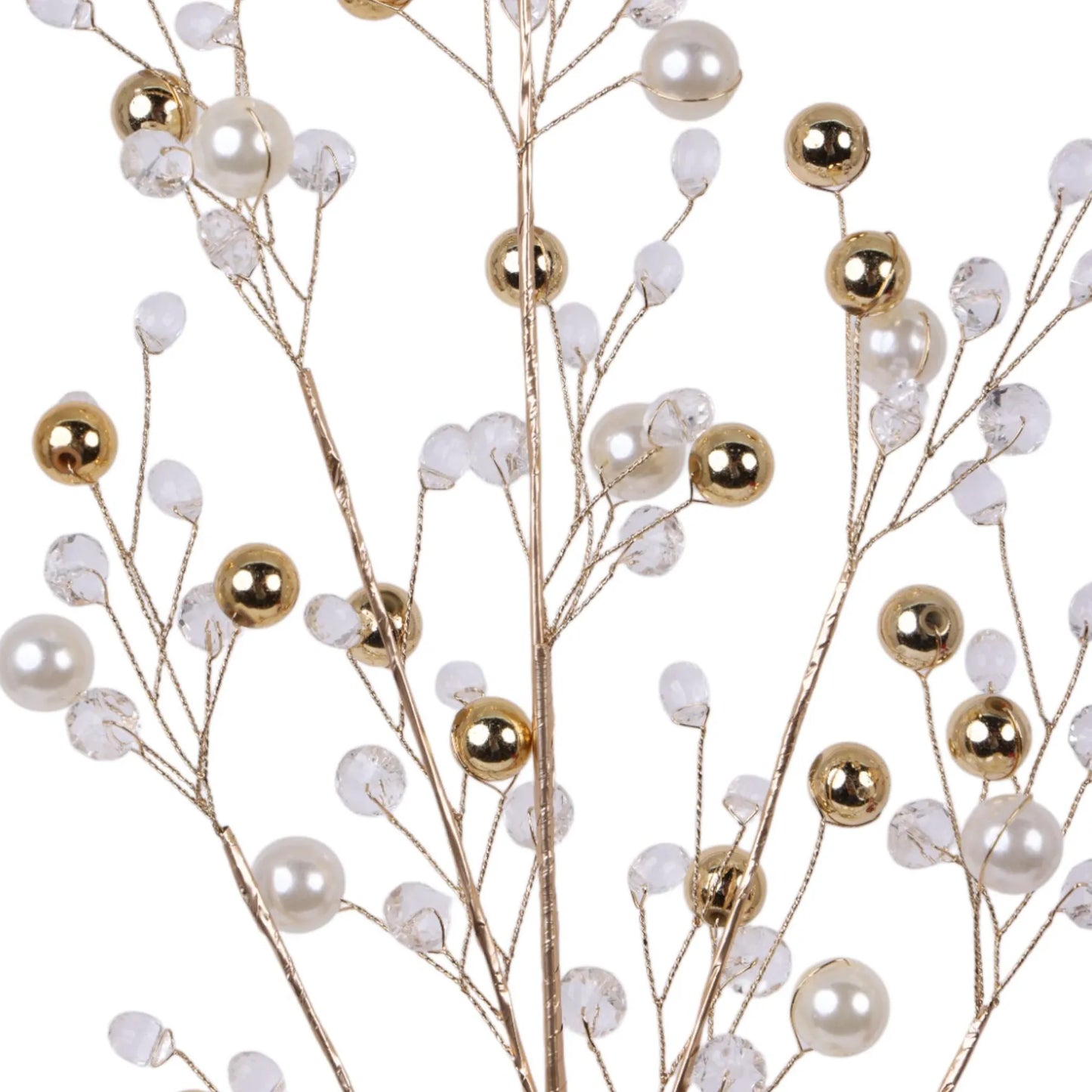 Follaje Decorativo con Perlas Blancas y Doradas – 72 cm