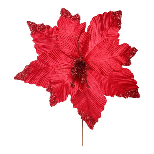 Nochebuena Decorativa Roja con Brillos – 40 cm