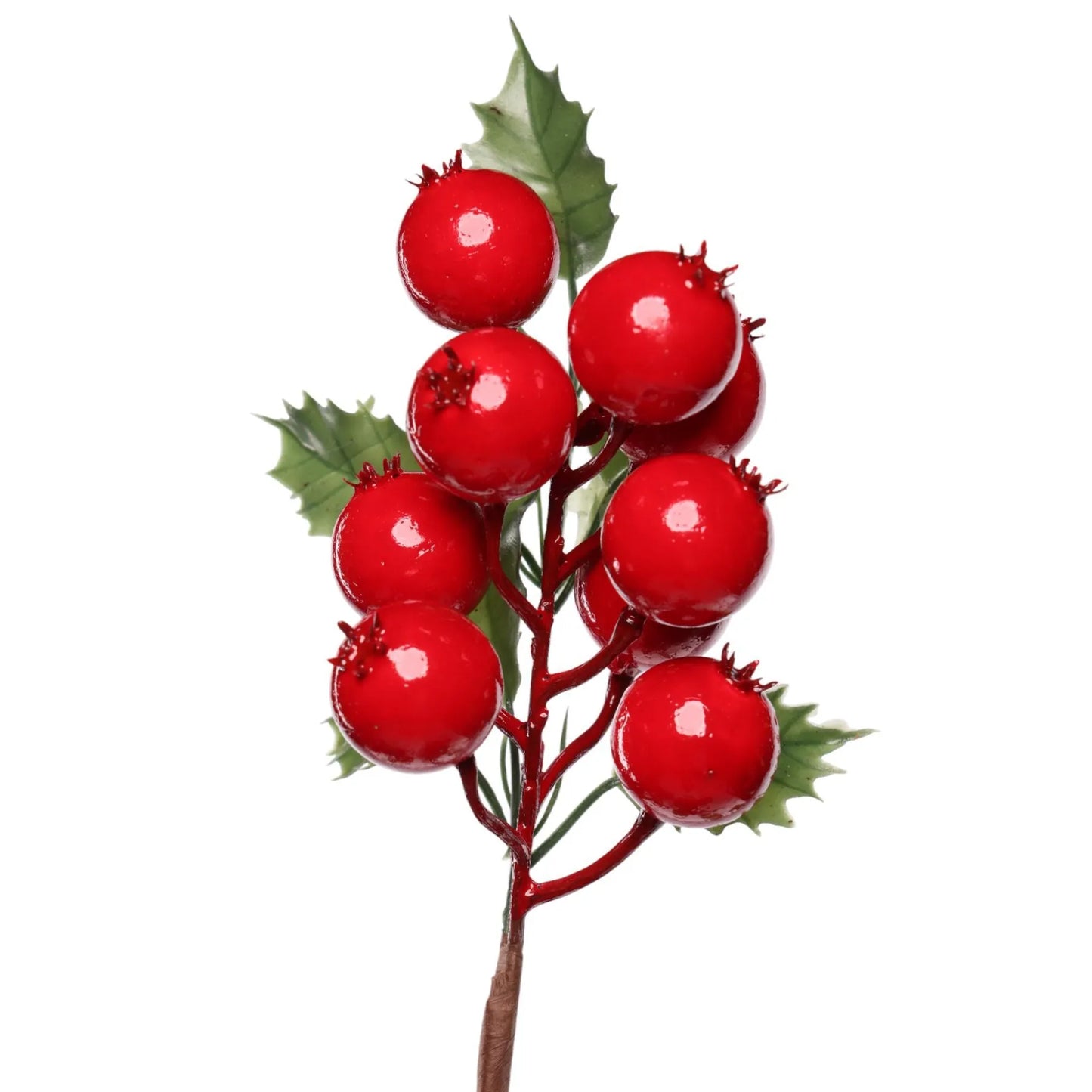 Rama Decorativa de Berries Rojas con Hojas Verdes – 62 cm