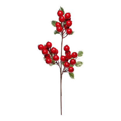 Rama Decorativa de Berries Rojas con Hojas Verdes – 62 cm