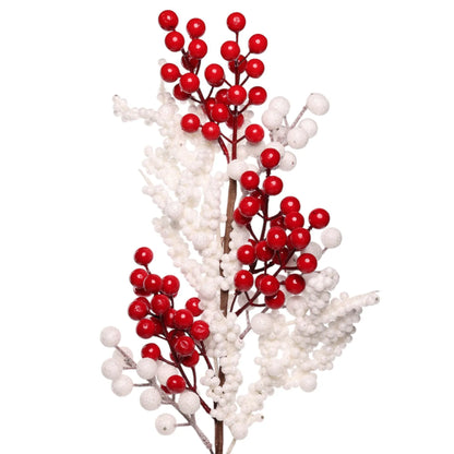 Rama Decorativa con Berries Blancas y Rojas – 74 cm