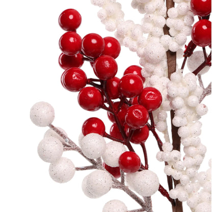 Rama Decorativa con Berries Blancas y Rojas – 74 cm