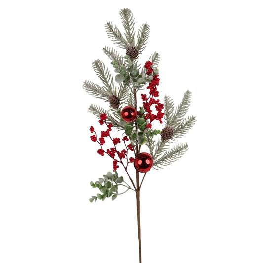Rama Decorativa con Esferas y Ramas de Pino – 77 cm
