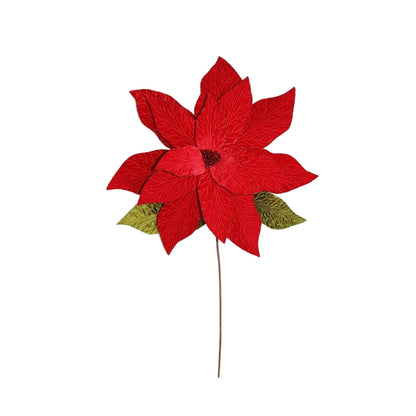 Flor Decorativa Nochebuena Roja con Detalles Escarchados – 75 cm