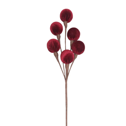 Pick Decorativo con Bolas de Terciopelo Rojo – 55 cm